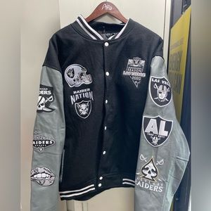 raiders varsity jacket  leather sleeves, Las Vegas